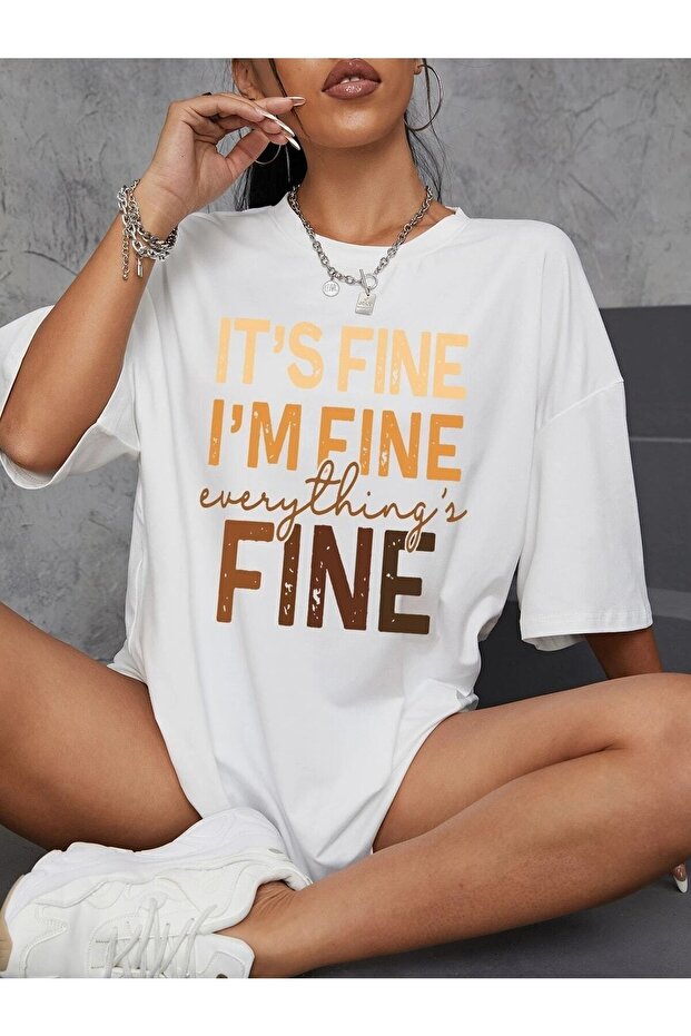 تي شيرت مطبوع كبير الحجم من Everything's Fine كاجوال Boyfirend