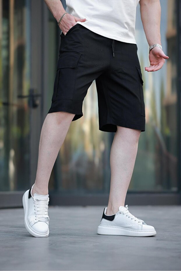 Siyah Kargo Cepli Erkek Şort E6571 - 2