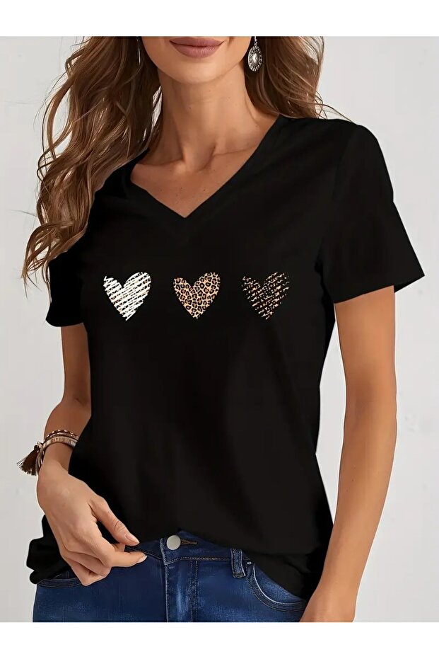 Women's Printed Women's Oversize V-Neck T-Shirt Casual