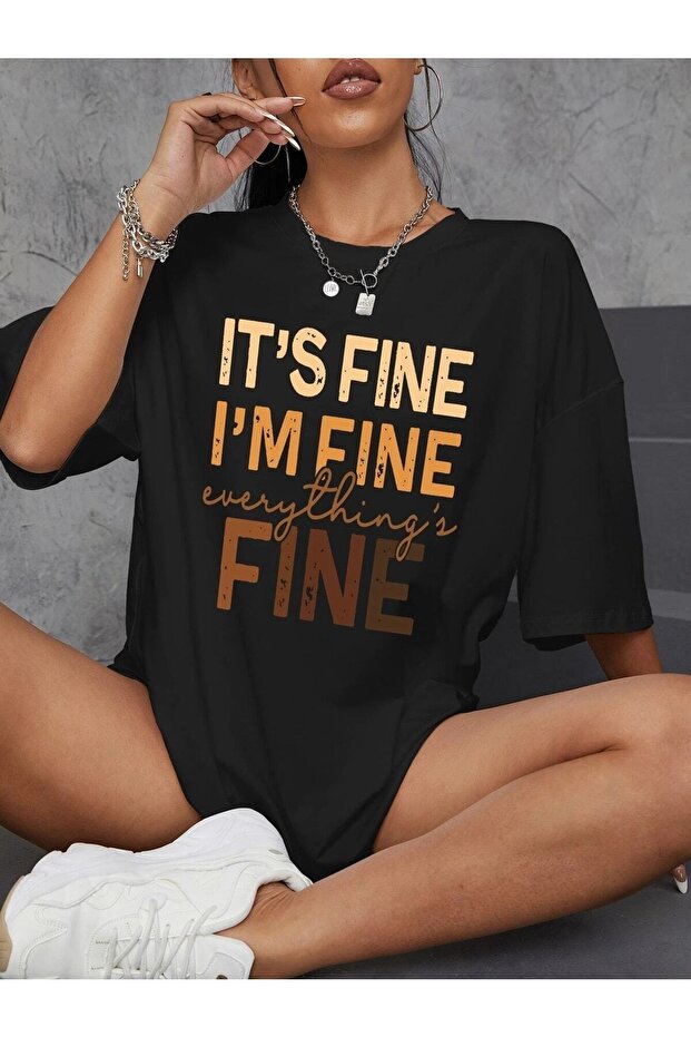 تي شيرت مطبوع كبير الحجم من Everything's Fine كاجوال Boyfirend