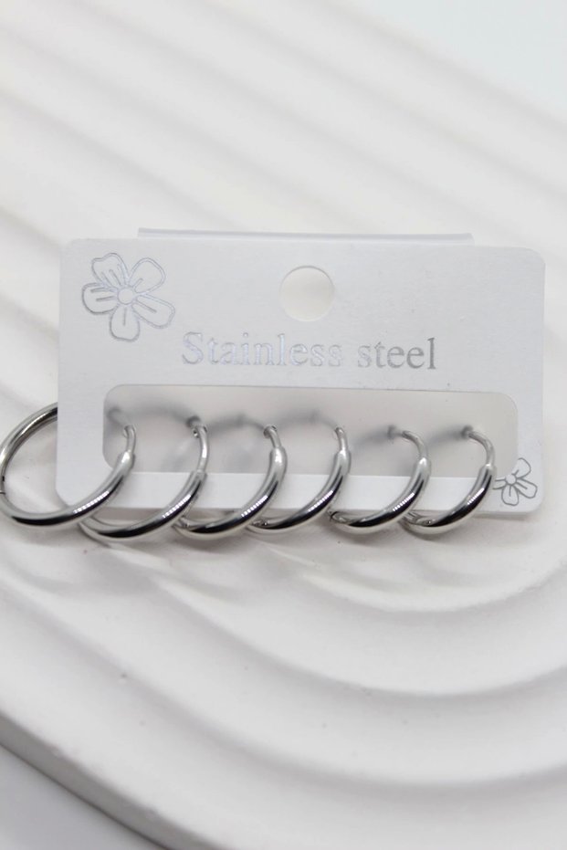 Non-Tarnish 316 L Steel 6-Piece Ring Set Non-Tarnish Steel Earrings