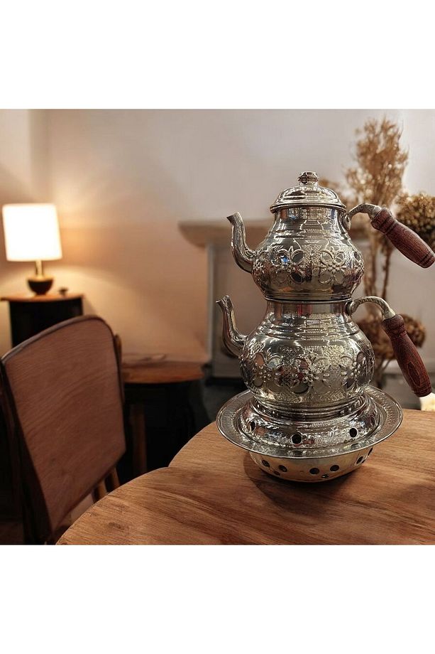 Bakır Çaydanlık Bakır Demlik Osmanlı Ocağı El Yapımı 2.80 Litrelik Aile Boy Çaydanlık Seti - 3