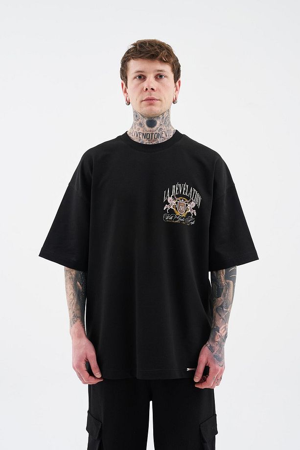 Erkek La Revelation Printed Oversize Siyah Tişört - 5