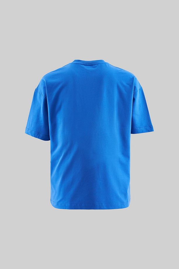 Erkek Label And Print Pocket Oversize Soft Mavi Tişört - 3
