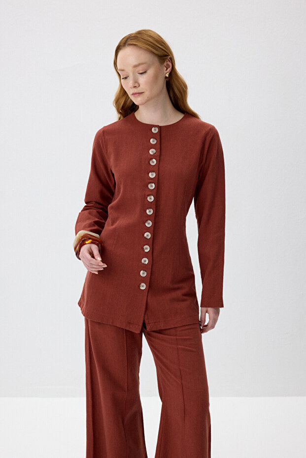 Tile Adjustable Waist Natural Textured Shirt