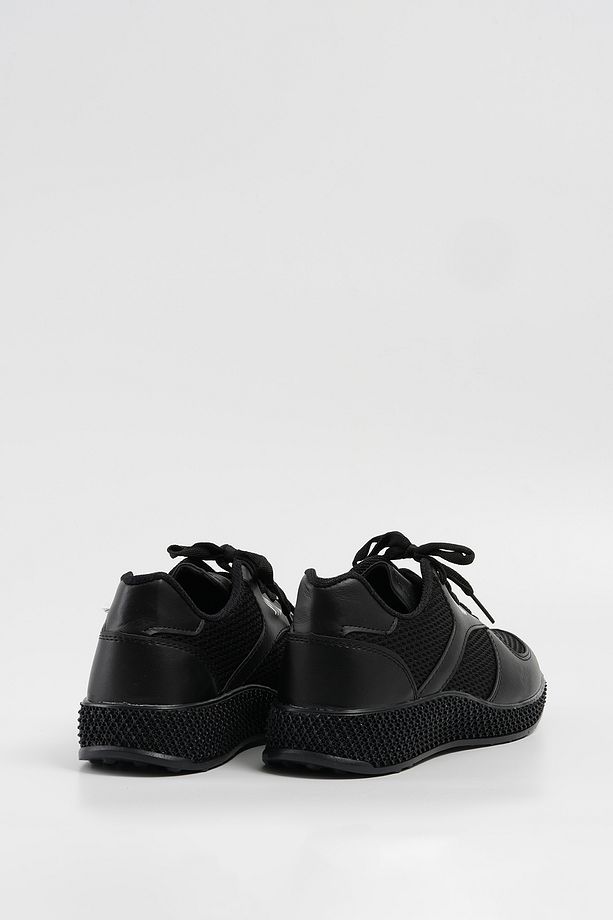 Kadın Siyah Bağcıklı File Detaylı Deri Sneaker 3cm Byndjack01 - 8