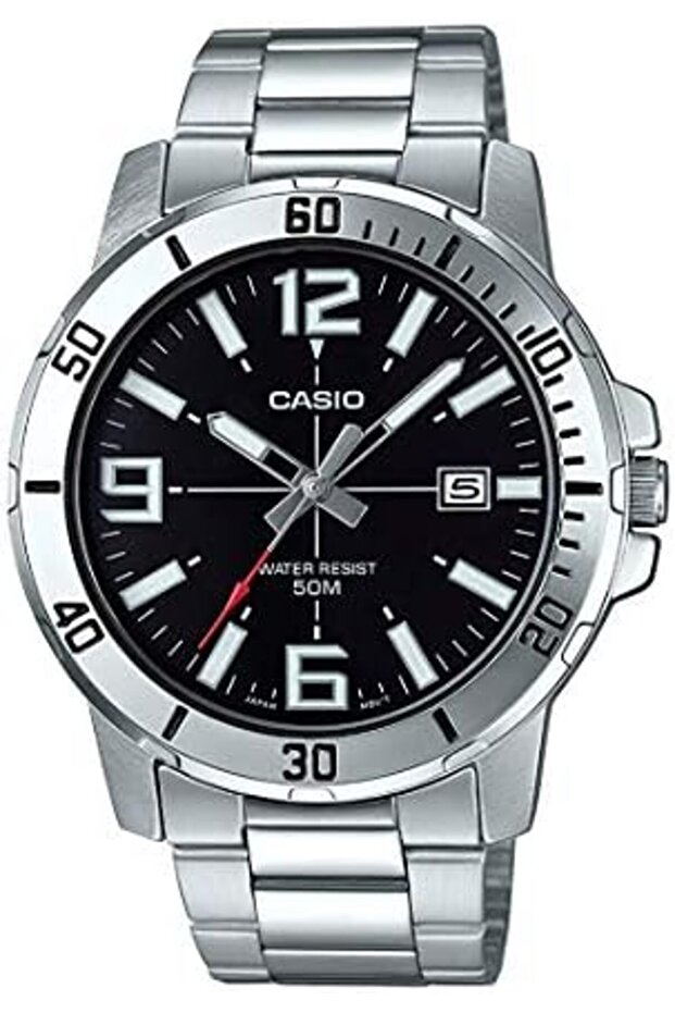 Casio Men's Watch - MTP-VD01D-1BVUDF Black Dial, Silver Band - 1