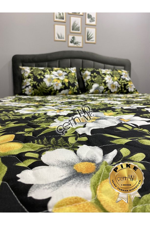 Çetinhome Çift Kişilik Kapitone Pike Seti 4 Mevsim Limon Çiçeği - 4