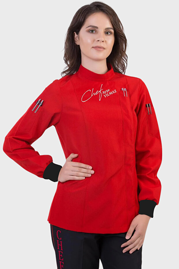 Women's Chef Jacket with Name Gift Chef Jacket Chef Shirt Chef Jersey Red Chef Clothing