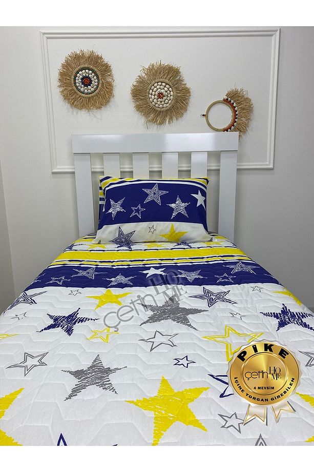 Çetinhome Tek Kişilik Kapitone Pike Seti 4 Mevsim Sarı Lacivert - 6