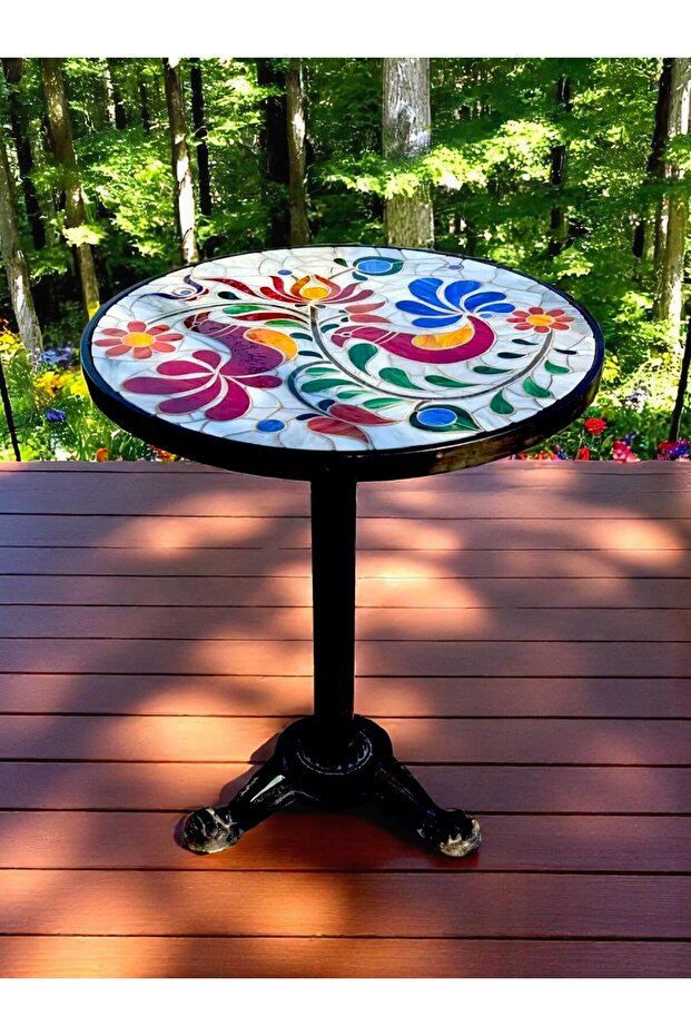 El Yapımı Tasarım Vitray Cam Mozaik Masa, Sehpa - 3