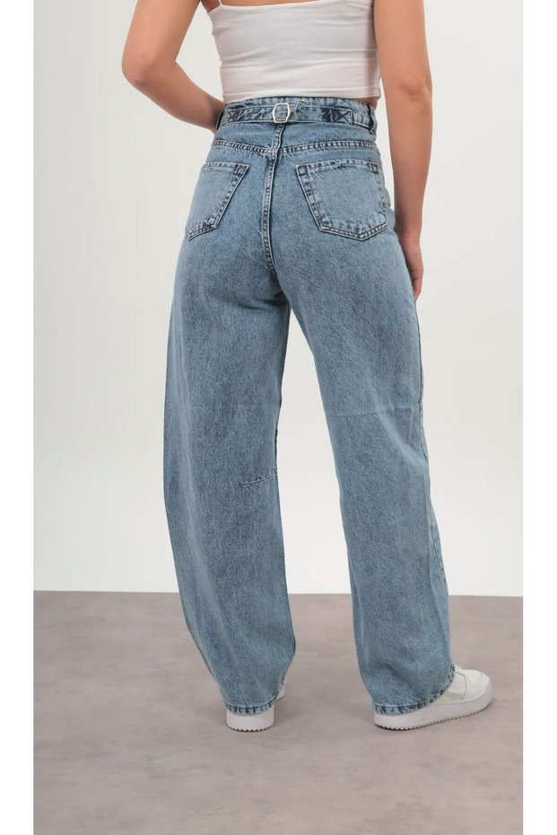 Summer Snowshoeing Baggy Denim Pants Super High Waist Buckle Detail Wide Leg Summer Pants
