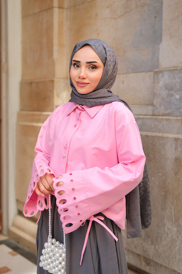 Women's Sleeve Embroidered Shirt Pink
