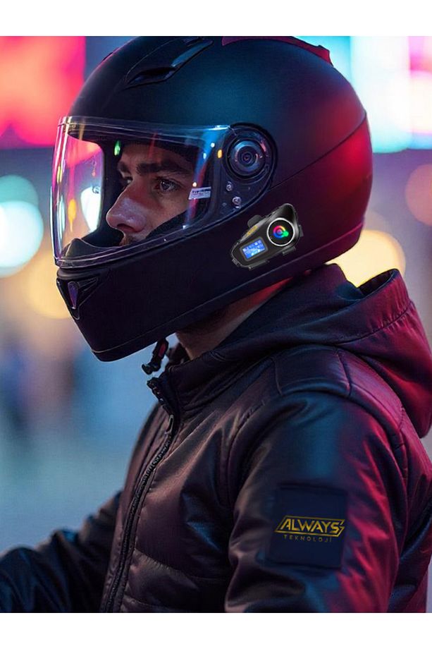 2 ADET Q58-MAX Radyolu Telsiz Özellikli 2 Kişi Bağlantılı Bluetooth Kask Kulaklık Ekranlı Fenerli Mü - 3