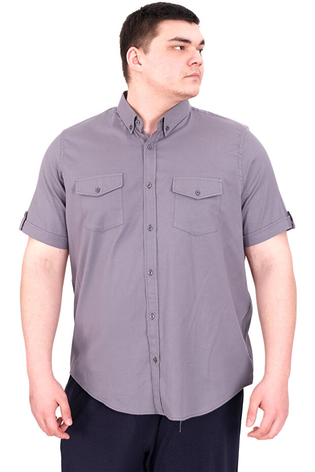 Mode XL Plus Size Shirt Short Sleeve Double Flap 20361 Anthracite