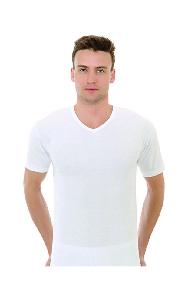 Men's White V-Neck 3-Piece Pack Cotton Ribbed Undershirt