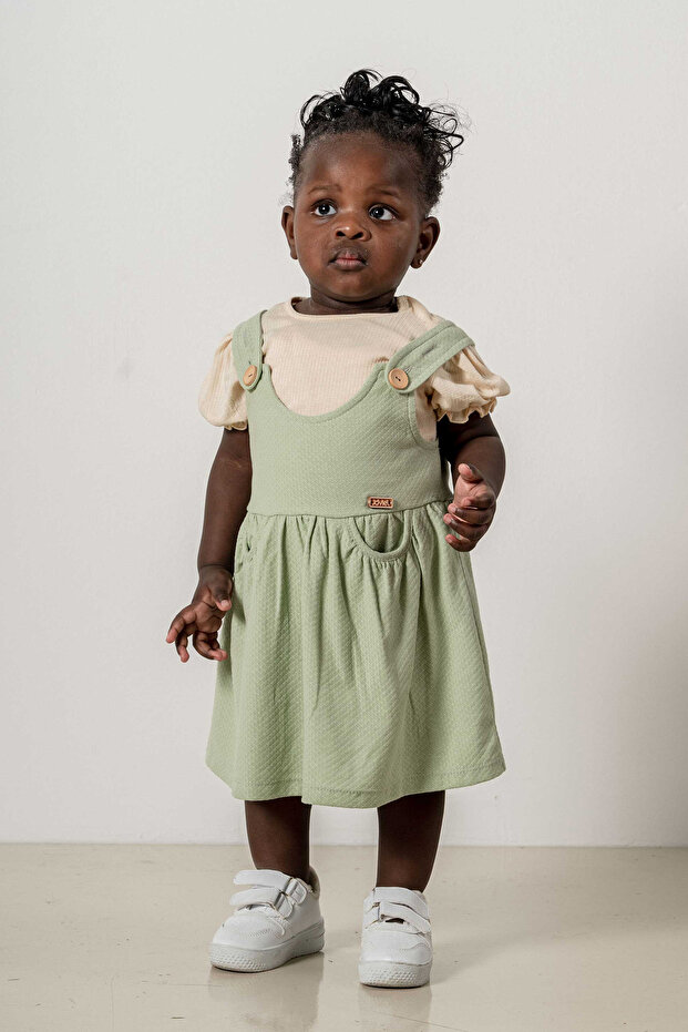 Baby Kids Green-Tan Cotton 2-Piece Set First Ben Trend Fashion Bottom Top Set