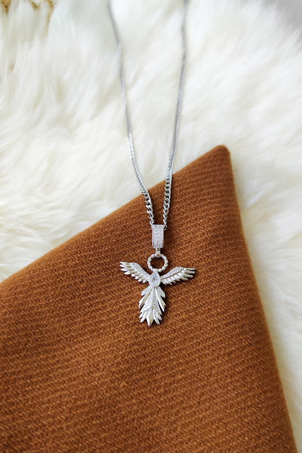 Zircon Stone Phoenix Model Long Steel Necklace 60cm
