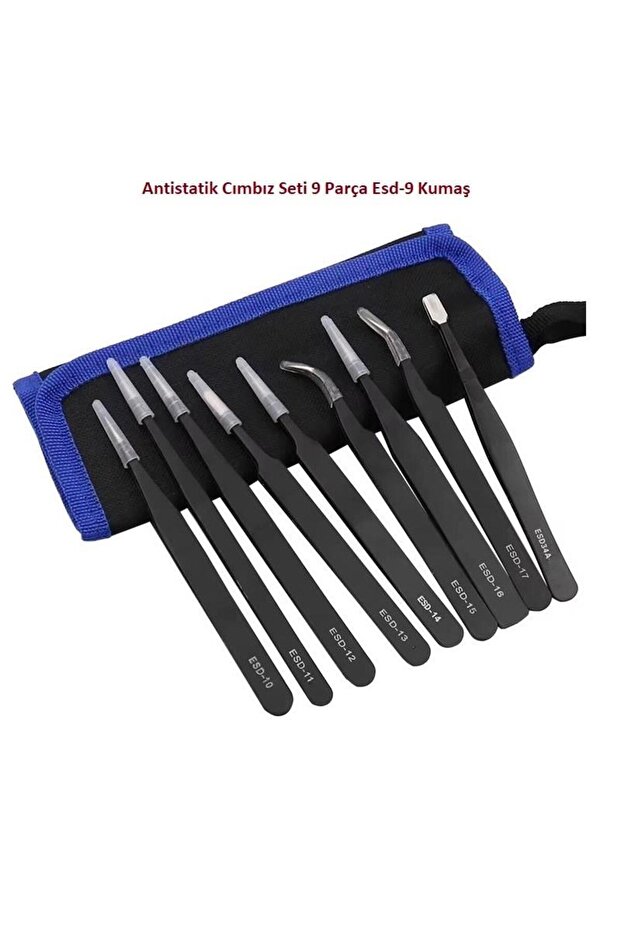 Antistatic Tweezers Set 9 Pieces Esd-9A with Fabric Bag