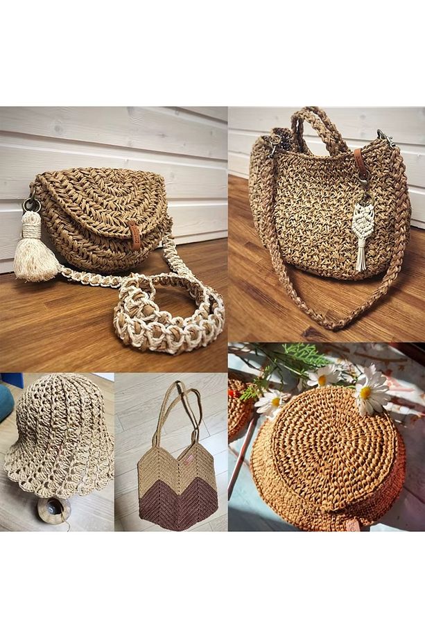 Rafya İp Şapka Çanta Kağıt Ambalaj İpi 100 gr 100 m Raffia Natural Kağıt İp - 5