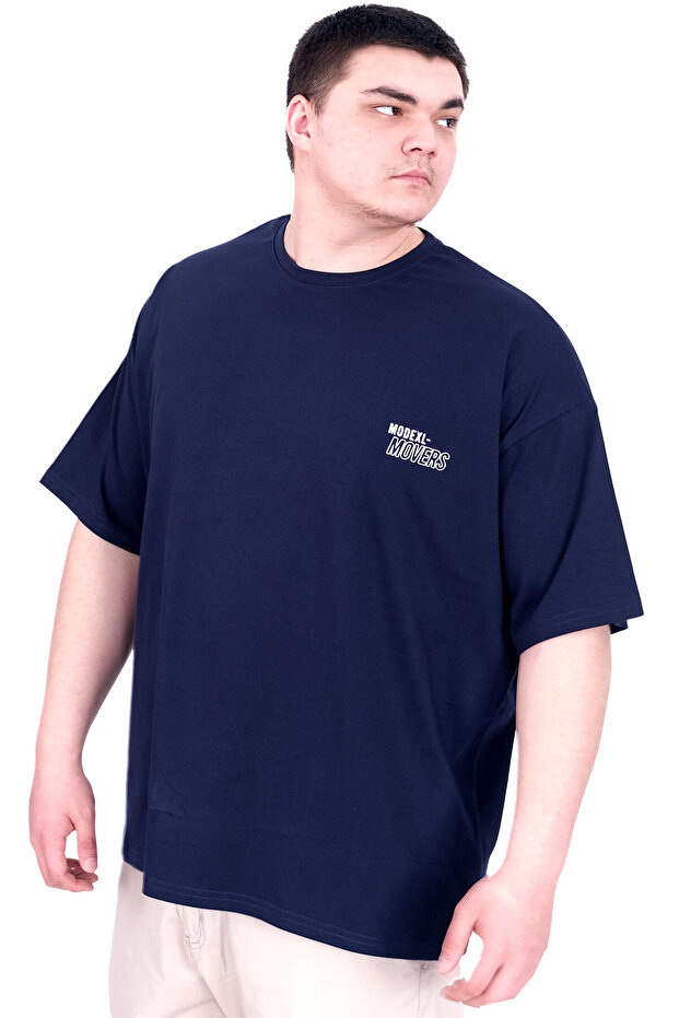 Mode XL Large Size Men's T-Shirt Crew Neck Faith U25030 Navy Blue