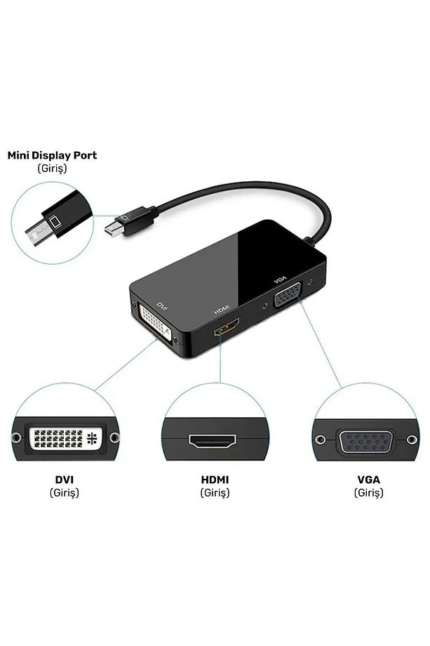 Mini DisplayPort to VGA HDMI DVI Dönüştürücü Adaptör - 3'ü 1 Arada Yüksek Kalite - 3
