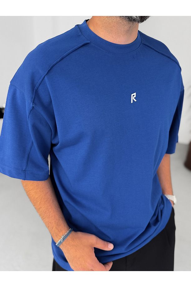 Mavi Parlak R Baskılı Oversize T-Shirt RES-5237 - 3