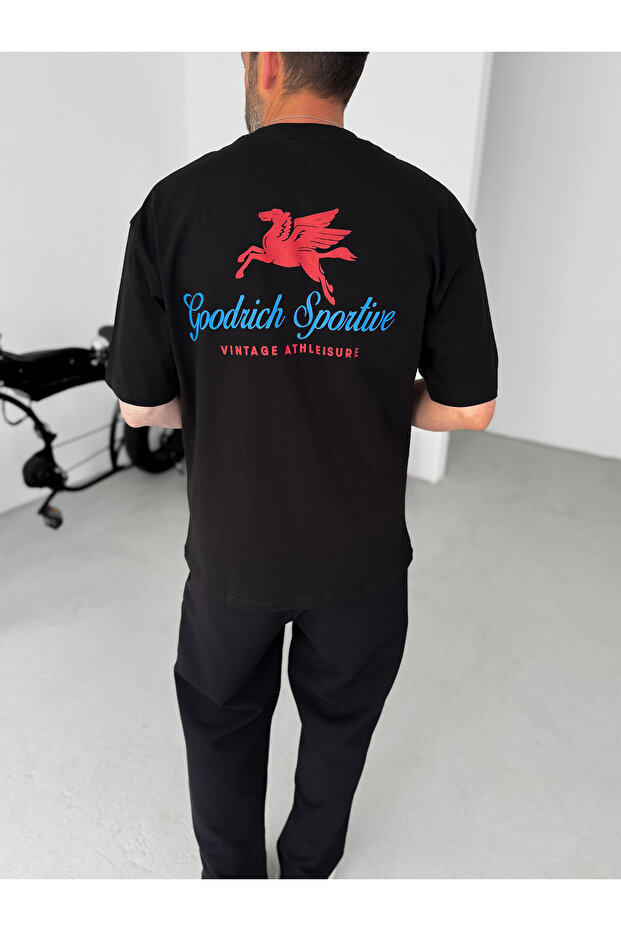 Siyah Goodrich Baskılı Oversize T-Shirt PM-112 - 1