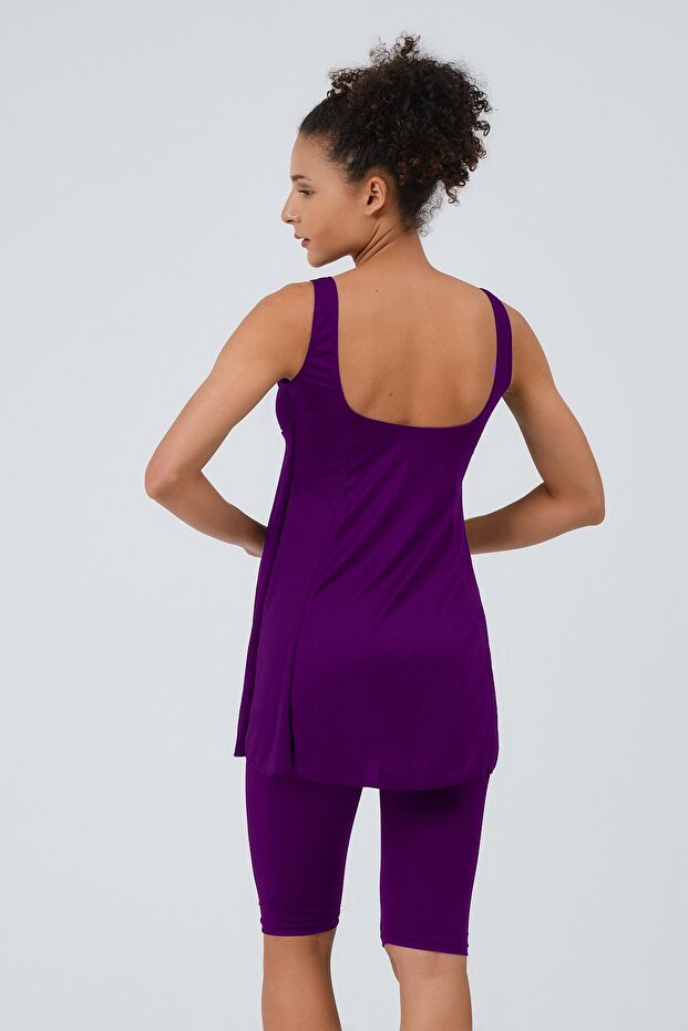 Kadın Taytlı Elbiseli Mayo Düz Renk Siyah Elbiseli Taytlı Mayo - 4