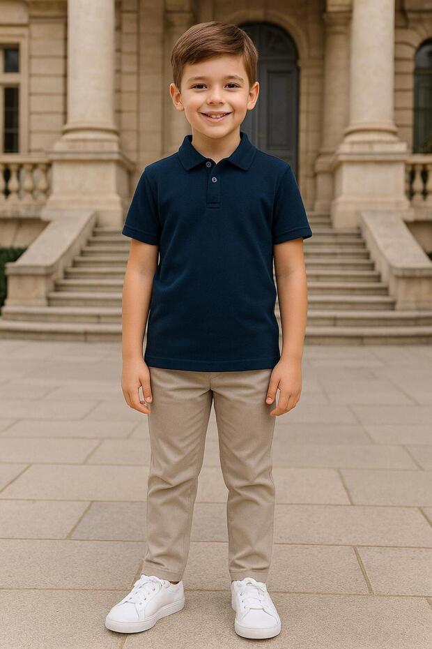 Polo Collar Short Sleeve Navy Blue School T-Shirt