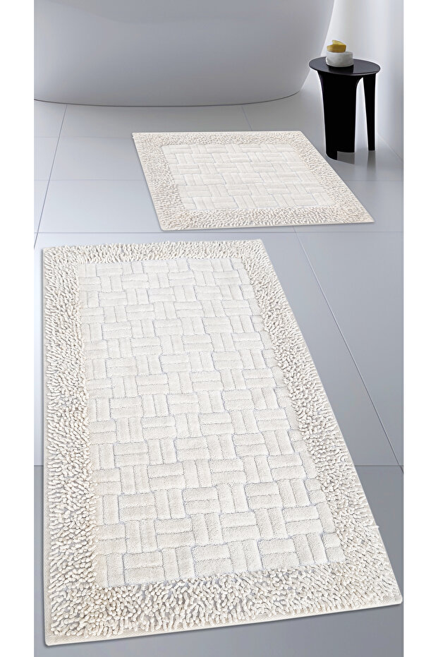 Cotton Woven & Tufting Water Absorbent Bath Mat Set, Bathroom Rug Dominomoss 2 Li Set 60X100 - 60X50