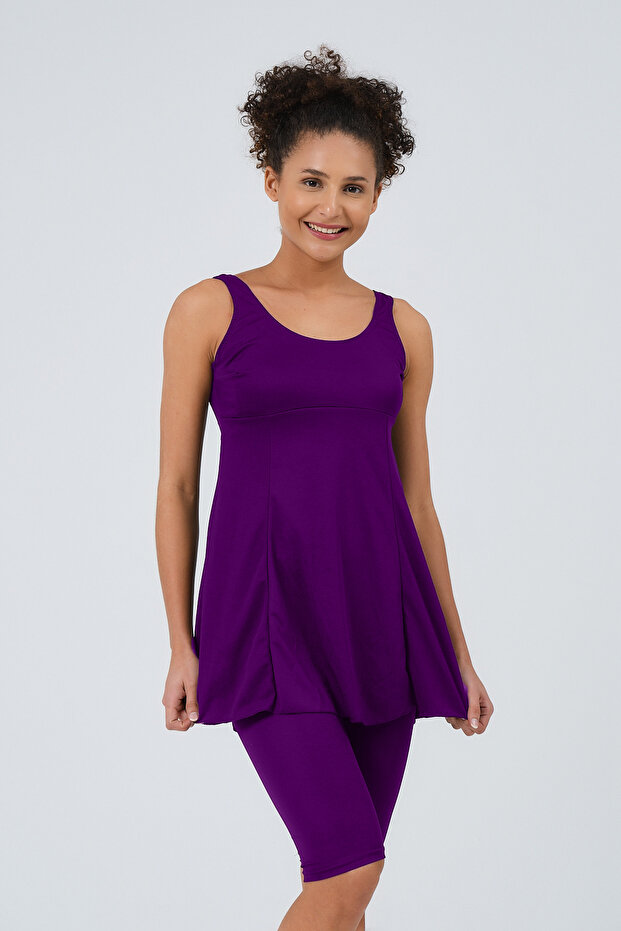 Kadın Taytlı Elbiseli Mayo Düz Renk Siyah Elbiseli Taytlı Mayo - 6