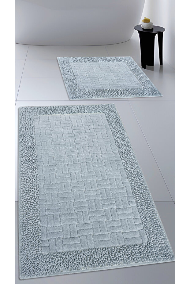 Cotton Woven & Tufting Water Absorbent Bath Mat Set, Bathroom Rug Dominomoss 2 Li Set 60X100 - 60X50