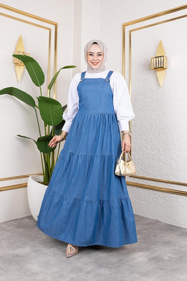Women's Strappy Ruffled Denim Salopet