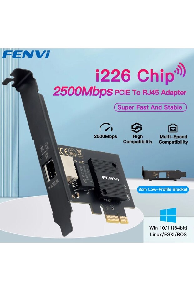 2.5G PCI-E To RJ45 2500Mbps PCI-E To RJ45 Network Card I226 Chip Gigabit Ethernet 100/1000/2500Mbps