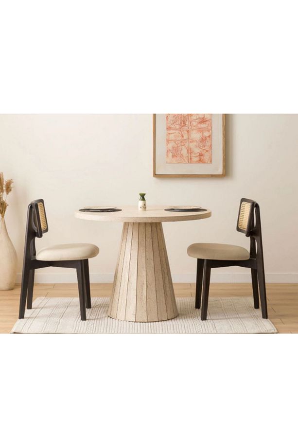 Traverten desen Ahşap Mdf Yuvarlak 90cm Çapında Sabit Mermer Desenli 4-5 kişilik Mutfak Masası - 4