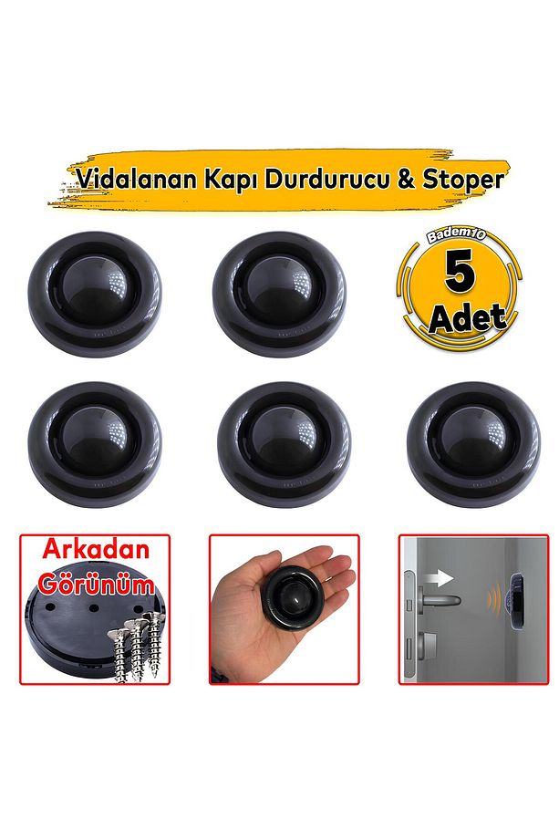 5'li Vidalı Siyah Silikon Kapı Stoperi Tamponu Vidalı Kapı Arkası Koruyucu Kolu Durdurucu Tutucu - 2