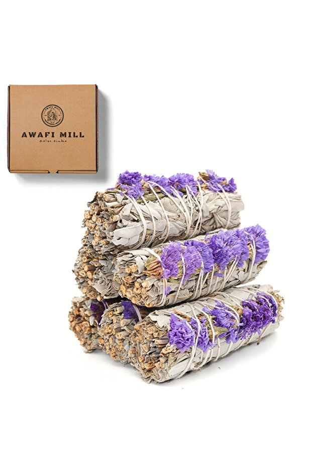 Purple Sea Lavender with White Sage Floral Smudge Stick - Pack of 3 Stick