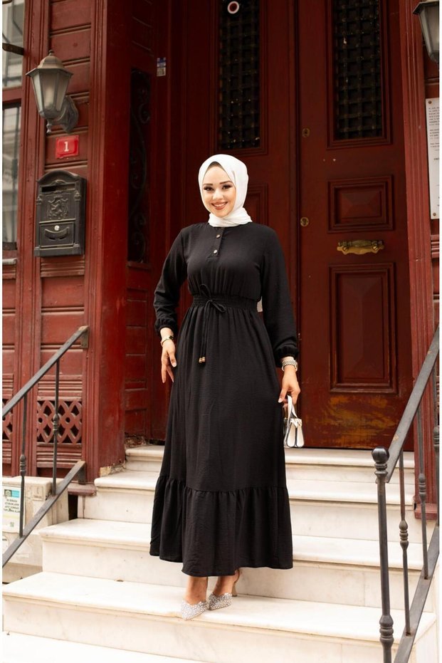 Women's Dress with Elastic Waist and Lace-Up Detail