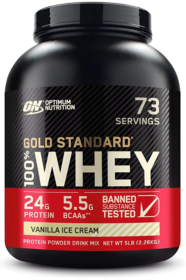 (ON) Gold Standard 100% Whey Protein Powder Primary Source Isolate, 24 Grams of Protein for Muscle Support and Recovery - Vanilla Ice Cream, 5 Lbs