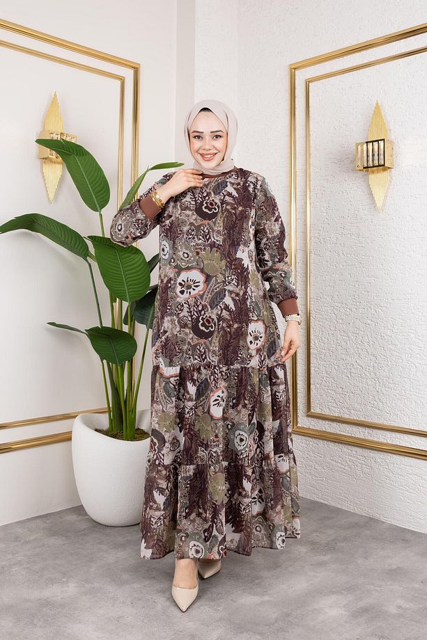 Kadın Astarlı Şifon Desenli Elbise - 2
