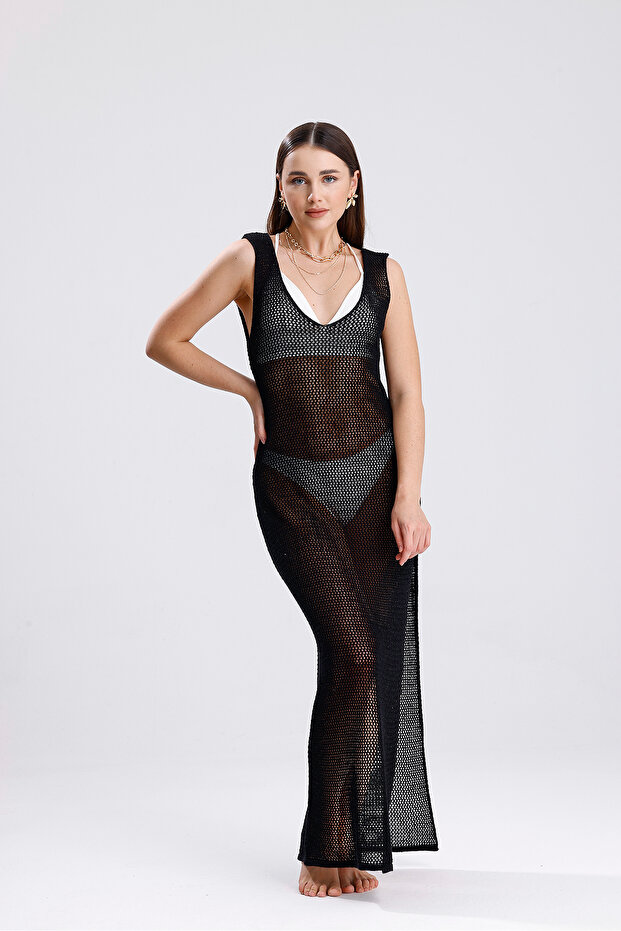 Women's Knitwear Knitted Openwork Button Detail Beach Dress