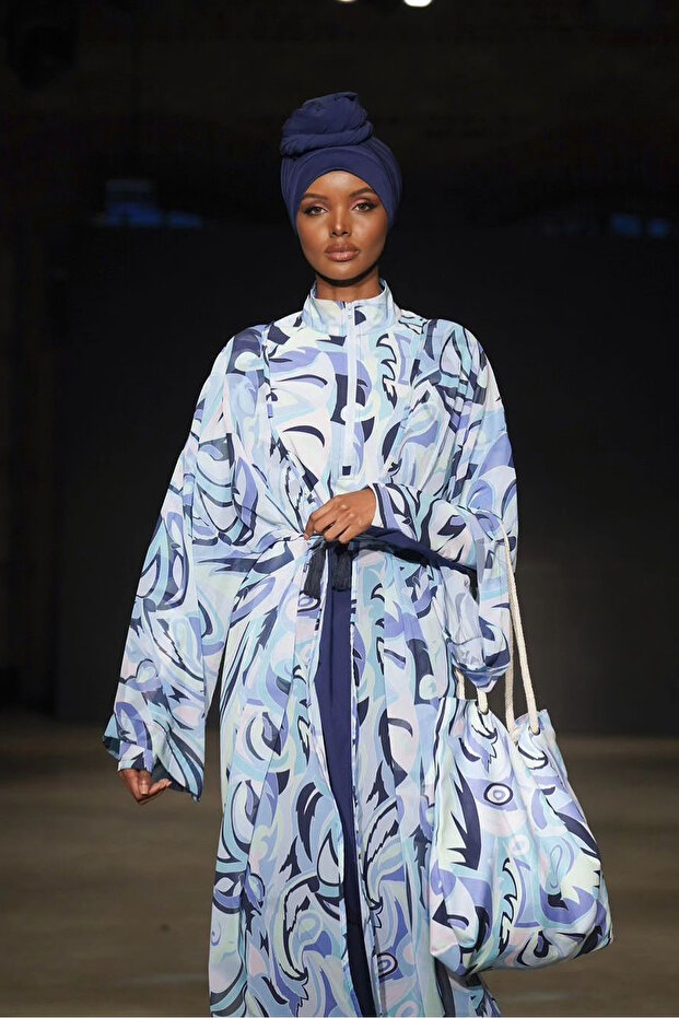Patterned Turquoise Kimono Caftan P2428