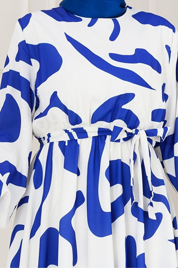 فستان بنمط هندسي-أبيض - 4