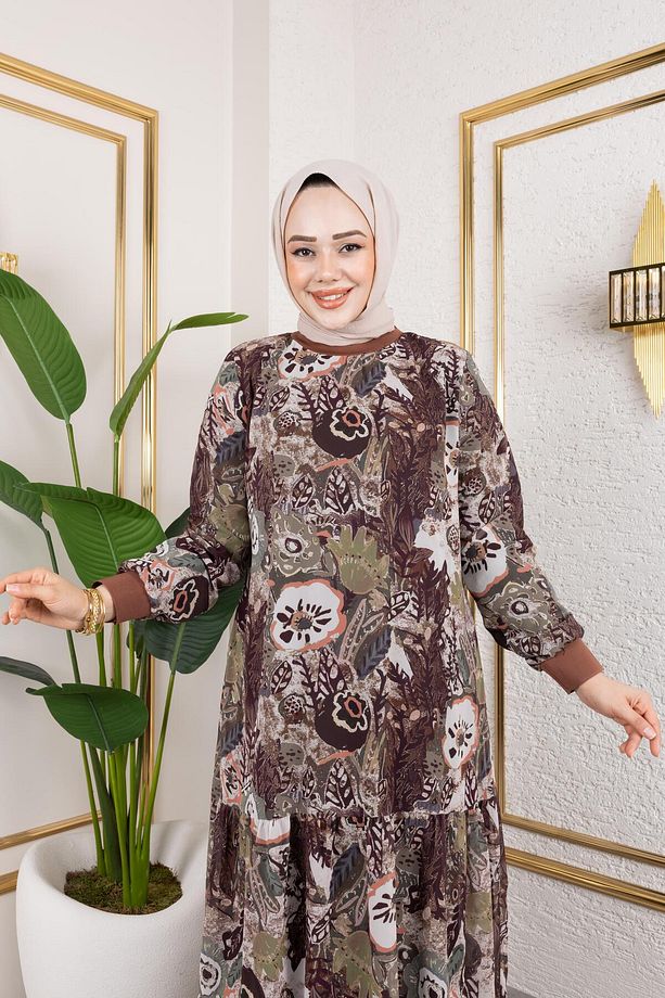 Kadın Astarlı Şifon Desenli Elbise - 5