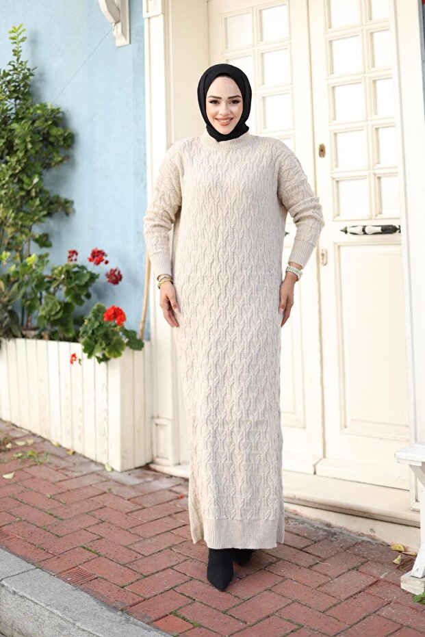 Women's Knitted Patterned Knitwear Teseture Dress