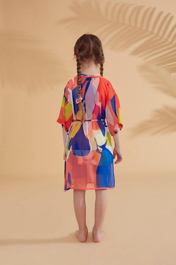 Çocuk Desenli Renkli Kimono Kaftan P2331 - 4