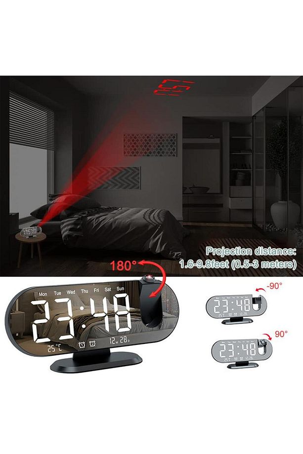 Projeksiyon Çift Alarm Dereceli Led Masa Saati - 5