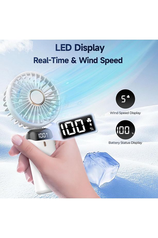 Şarjlı Mini El Boyun Masa Fanı Seyahat Taşınabilir Fan Extra ipli Telefon Standlı Soğutucu LCD Ekran - 2