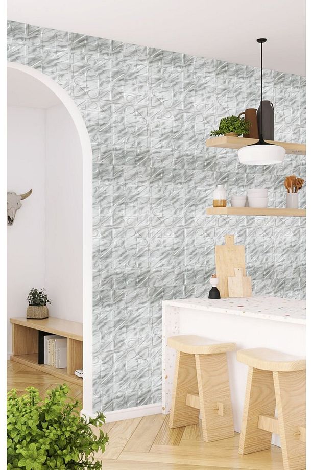 Kendinden Yapışkanlı 3d Kabartmalı Mermer Kareli Desen Pvc Duvar Panel 41x41 Cm/ 6 Adet /1 M² - 5